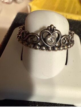 Pandora Sterling Silver Heart Tiara Ring with Clear Stone - Silver